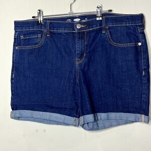 Old Navy Dark Wash Zip Fly Folded Cuff Fitted Stretch Jean Shorts‎ Size 14